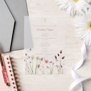 Griechisch-orthodoxe Christening Taufe Girl-Wildbl Pergament Einladungen