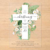 Griechisch-orthodoxe Taufe Christening Cross Green Acryleinladungen (Vorderseite)