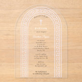 Griechisch-orthodoxe Taufe Rosa Griechischer Schlü Acryleinladungen (Vorderseite)