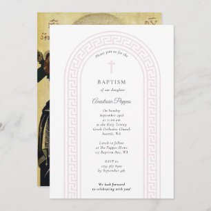 Griechisch-orthodoxe Taufe Rosa Griechischer Schlü Einladung