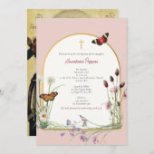 Griechisch-orthodoxe Taufe Rosa Wildblume Einladung (Vorne/Hinten)