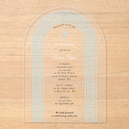 Griechisch-orthodoxe Weihnachtsfeier Taufe Blauer Acryleinladungen (Vorderseite)