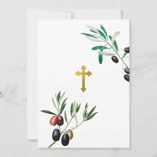 Griechisch-orthodoxe Weihnachtsfeier Taufe Oliven Einladung (Rückseite)