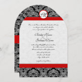 Griechisch Roco Black Damask Red Accents Wedding Einladung (Vorne/Hinten)