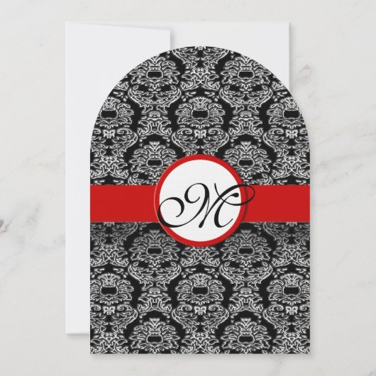 Griechisch Roco Black Damask Red Accents Wedding Einladung (Rückseite)