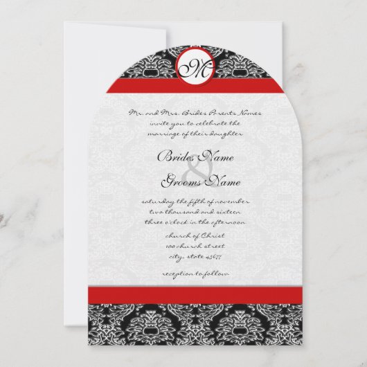 Griechisch Roco Black Damask Red Accents Wedding Einladung (Vorderseite)