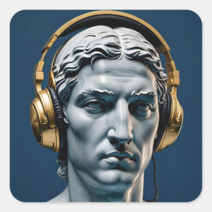 Griechisch Roman Marmorstatue DJ - Gold Headphones Quadratischer Aufkleber