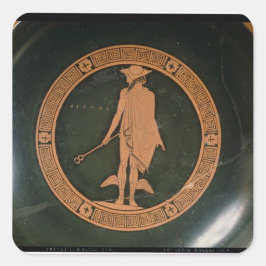 Griechisch-rote Tasse, die den Gott Hermes darstel Quadratischer Aufkleber (Vorderseite)