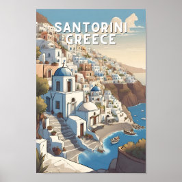 Griechisch-Santorini-Insel-Vinatage blau Poster