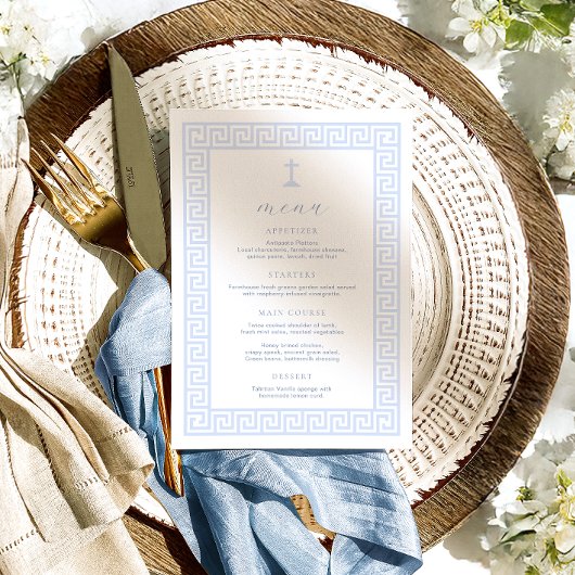 Griechisch-Schlüsselblauer Taufe Menükarte