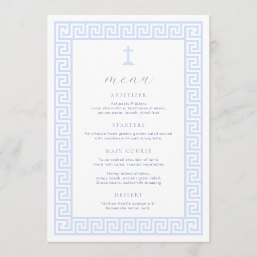 Griechisch-Schlüsselblauer Taufe Menükarte (Vorderseite)