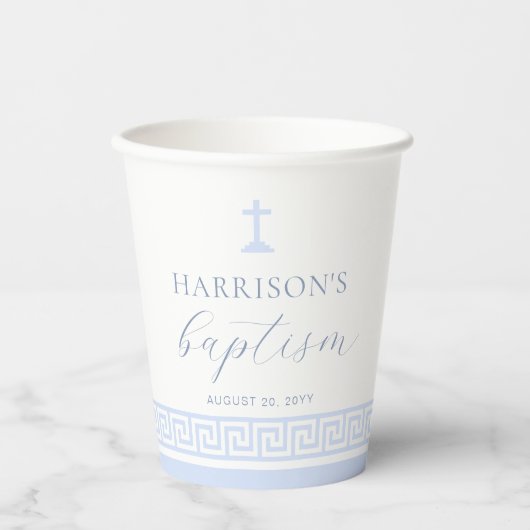 Griechisch-Schlüsselblauer Taufe Pappbecher (Vorderseite)