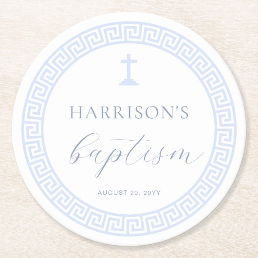 Griechisch-Schlüsselblauer Taufe Runder Pappuntersetzer (Vorderseite)