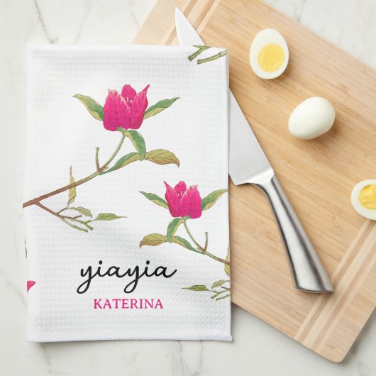 Griechisch Yiayia Griechische Großmutter Bougainvi Geschirrtuch (Viertel Falte)