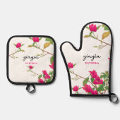 Griechisch Yiayia Griechische Großmutter Bougainvi Ofenhandschuh & Topflappen-Set (Vorderseite)