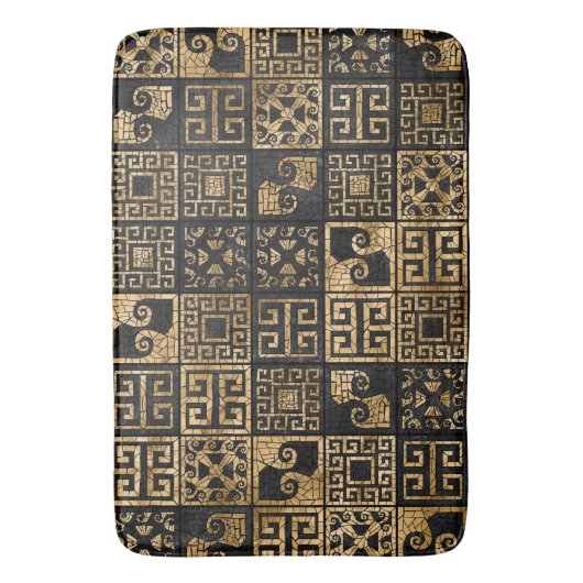 Griechisch zerbrochene Tile-Mosaik-Schwarz und Gol Badematte (Vorderseite Vertikal)