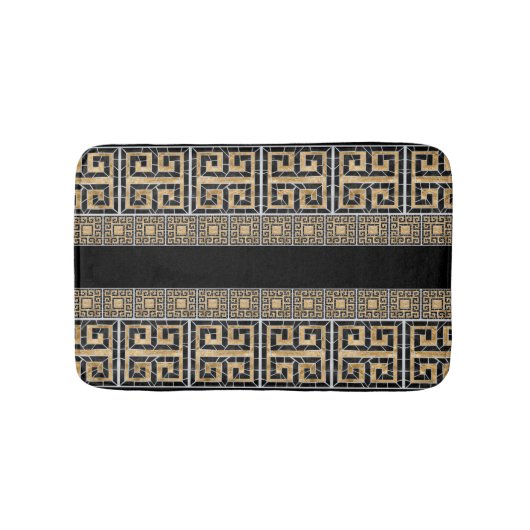 Griechisch zerbrochene Tile-Mosaik-Schwarz und Gol Badematte (Vorderseite)