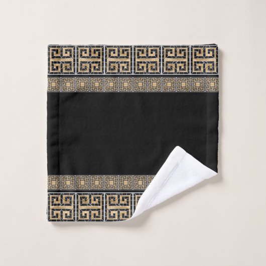 Griechisch zerbrochene Tile-Mosaik-Schwarz und Gol Badhandtuch Set (Waschlappen)