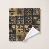 Griechisch zerbrochene Tile-Mosaik-Schwarz und Gol Badhandtuch Set (Waschlappen)