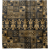 Griechisch zerbrochene Tile-Mosaik-Schwarz und Gol Duschvorhang (Vorderseite)