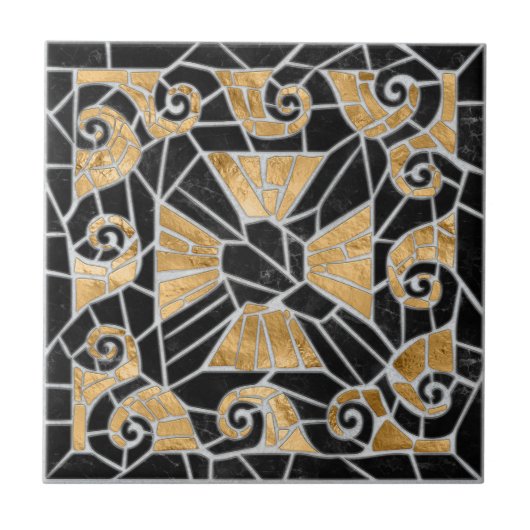 Griechisch zerbrochene Tile-Mosaik-Schwarz und Gol Fliese (Vorderseite)