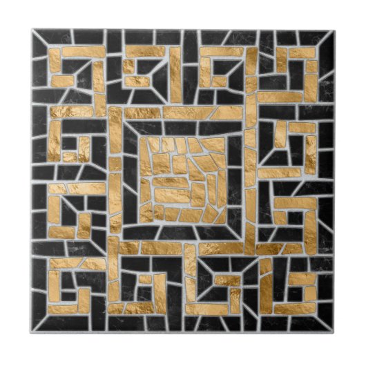 Griechisch zerbrochene Tile-Mosaik-Schwarz und Gol Fliese (Vorderseite)