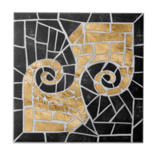Griechisch zerbrochene Tile-Mosaik-Schwarz und Gol Fliese (Vorderseite)