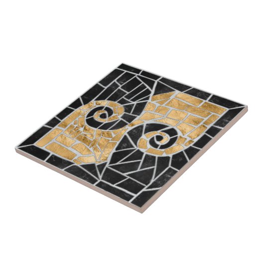 Griechisch zerbrochene Tile-Mosaik-Schwarz und Gol Fliese (Seite)