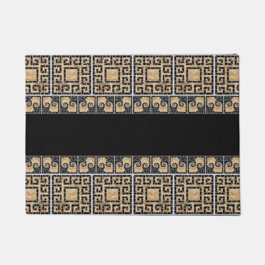 Griechisch zerbrochene Tile-Mosaik-Schwarz und Gol Fußmatte (Vorderseite)