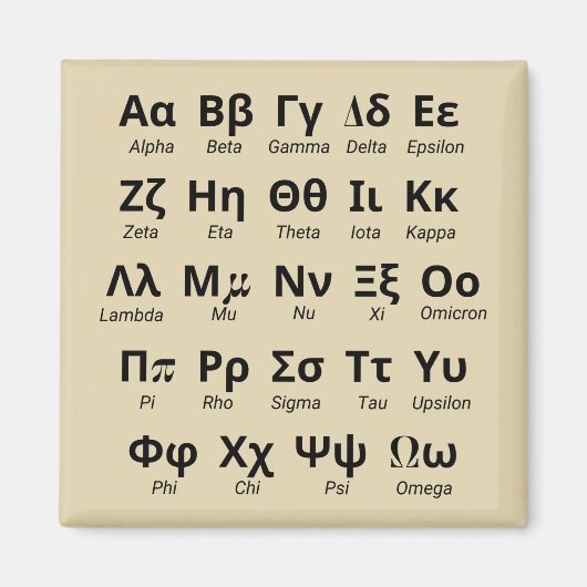 Griechische Alphabet-Briefe in Ordnung Magnet (Vorne)