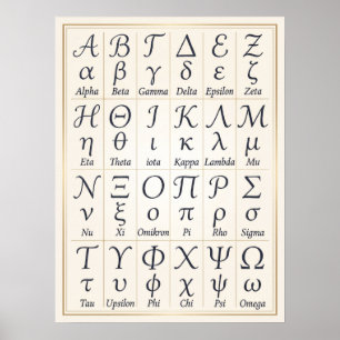 Griechische Alphabet-Buchstaben in Kursivschrift, Poster