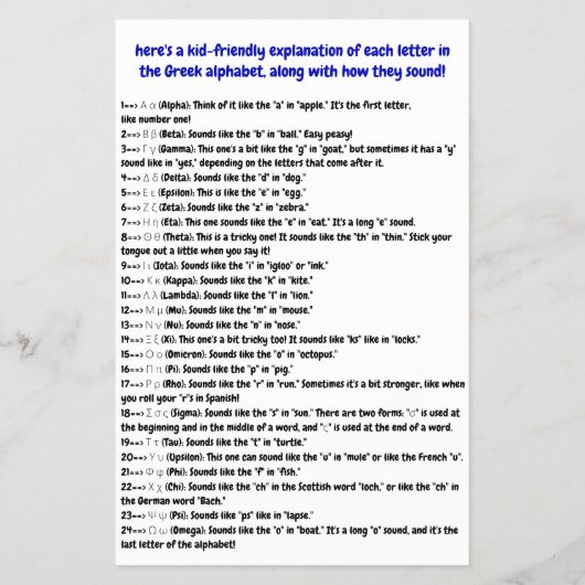 Griechische Alphabet-Flyer (Bildung-Symbole) Flyer (Hinten)