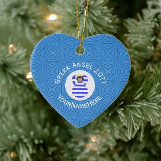 Griechische Angel Schwarzes Haar Hanukkah Fahne Pe Keramik Ornament (Baum)