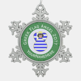 Griechische Angel Schwarzes Haar Weihnachtsfahne P Schneeflocken Zinn-Ornament