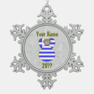 Griechische Angelfahne Grauhaar Schneeflocken Zinn-Ornament