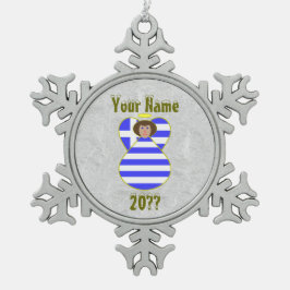 Griechische Angelflagge Braunhaar Personalisiert Schneeflocken Zinn-Ornament