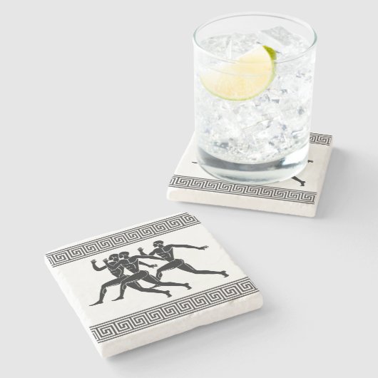 Griechische Athleten laufen in Weiß Steinuntersetzer (Seitenansicht)