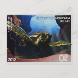 Griechische Briefmarke Unechte Karettschildkröte Postkarte