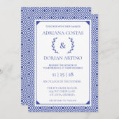 Griechische Elegance Wedding Einladung, blau Einladung (Vorne/Hinten)