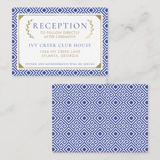 Griechische Elegance Wedding Reception Card Begleitkarte (Vorne/Hinten)