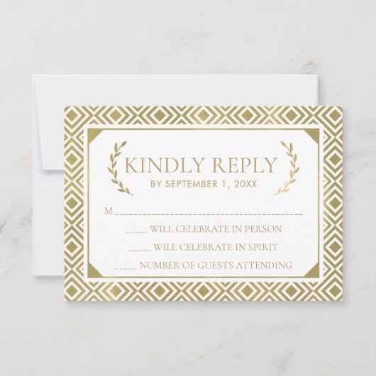 Griechische Elegance Wedding RSVP Card, Gold Einladung (Vorderseite)