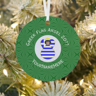 Griechische Fahne Angel Green White Year Name Rund Ornament Aus Metall