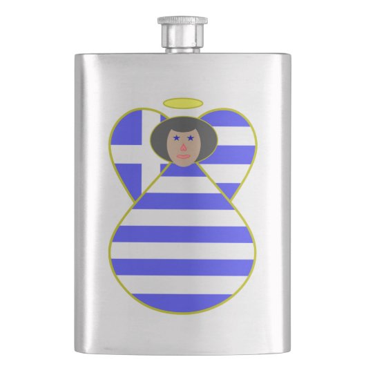 Griechische Flagge Angel Black Hair Flachmann (Vorderseite)