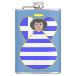 Griechische Flagge Angel Black Hair Flachmann