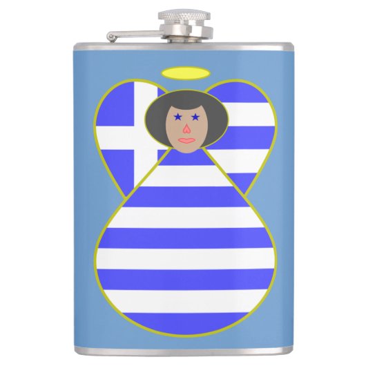 Griechische Flagge Angel Black Hair Flachmann (Vorderseite)