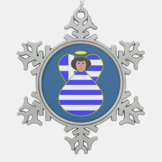 Griechische Flagge Angel Black Hair Schneeflocken Zinn-Ornament