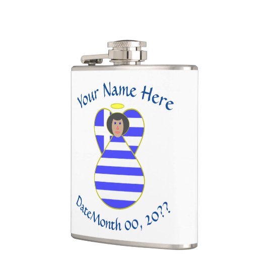 Griechische Flagge Angel Schwarzes Haar Personalis Flachmann (Links)