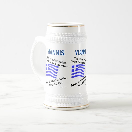 Griechische Flagge Hellas Blood und Ouzo Bierglas (Vorderseite Links)