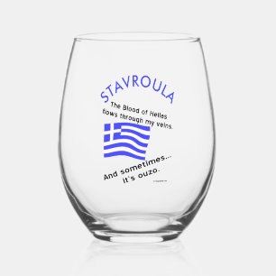 Griechische Flagge Hellas Blut und Ouzo und Name Weinglas Ohne Stiel
