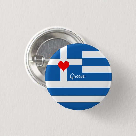 Griechische Flagge & Herz - griechische Reise-/Spo Button (Vorne & Hinten)